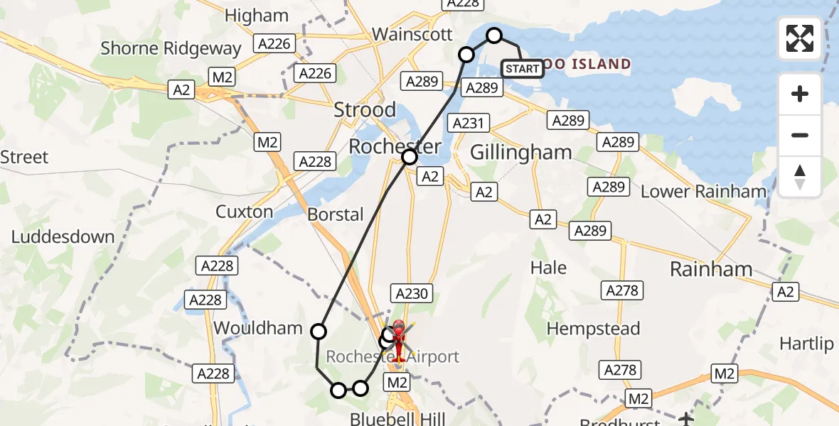 Flight route Air Ambulance Helicopter Gillingham - Rochester Airport, 17 October 2026, 10:38