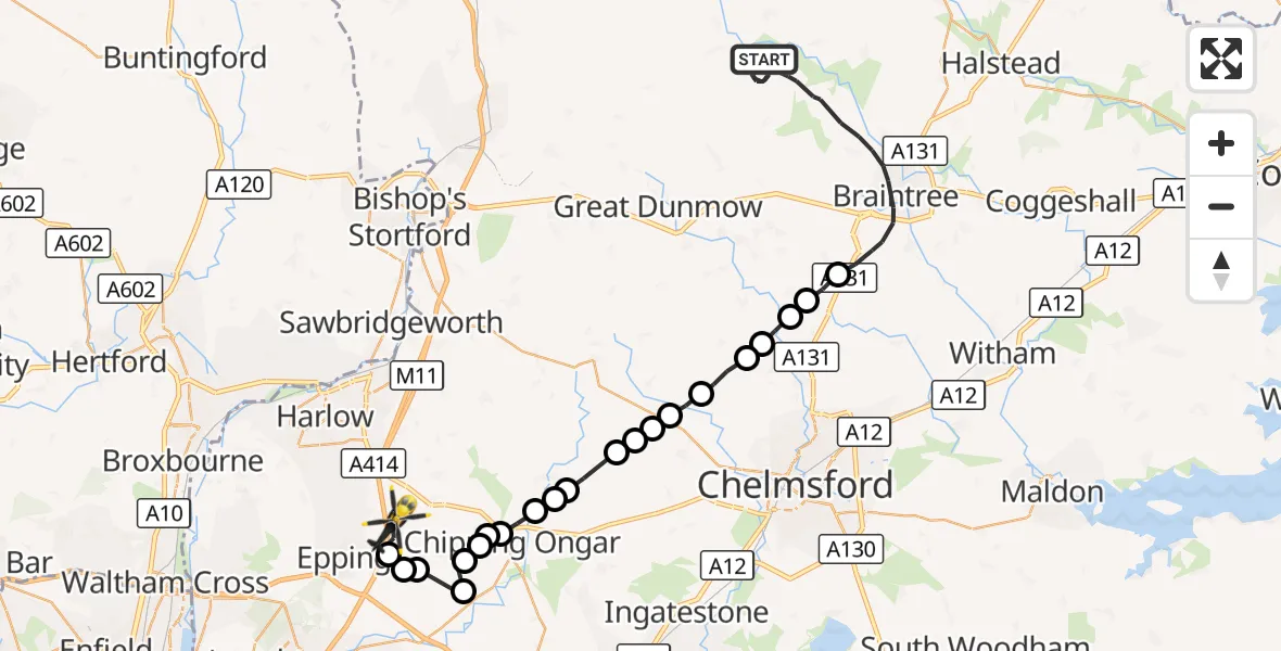 Flight route Police Helicopter Braintree - North Weald Airfield, 17 October 2026, 10:41