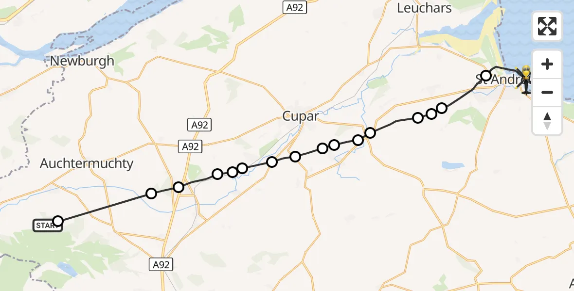 Flight route Police Helicopter Strathmiglo - St Andrews, 17 October 2026, 11:01