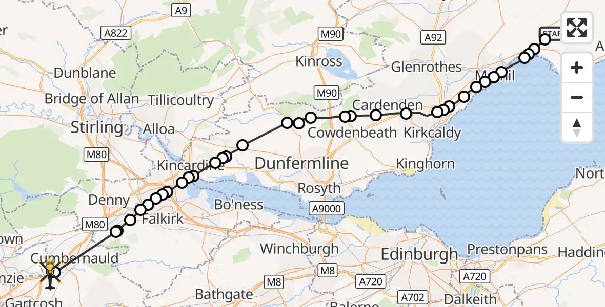 Flight route Police Helicopter Largoward - Mollinsburn, 17 October 2026, 11:20