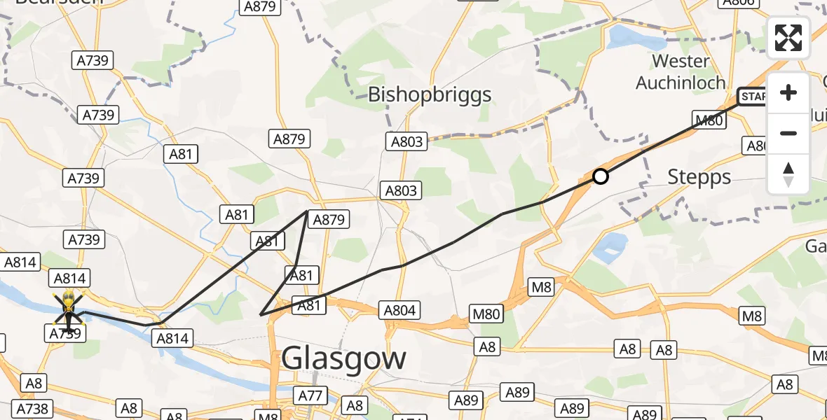 Flight route Police Helicopter Stepps - Glasgow, 17 October 2026, 11:45