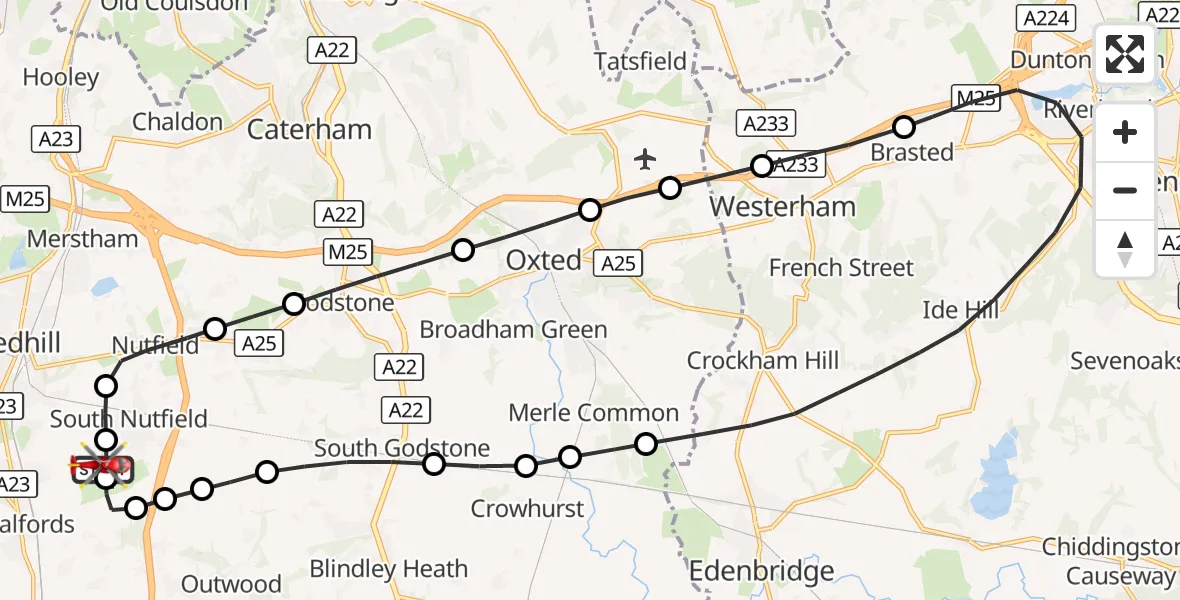Flight route Air Ambulance Helicopter Redhill Aerodrome - Redhill Aerodrome, 17 October 2026, 11:51