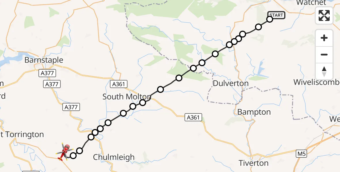 Flight route Air Ambulance Helicopter Blue Anchor - Riddlecombe, 17 October 2026, 11:53
