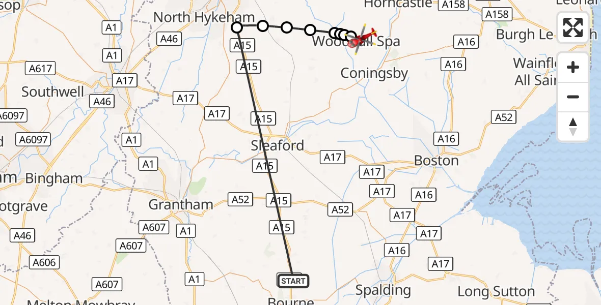 Flight route Air Ambulance Helicopter Morton - Woodhall Spa, 17 October 2026, 12:12
