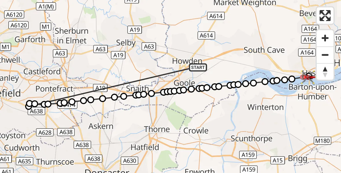 Flight route Air Ambulance Helicopter Balkholme - Hessle, 17 October 2026, 12:53