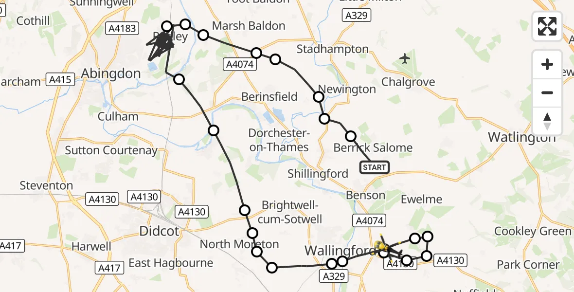 Flight route Police Helicopter Berrick Salome - Crowmarsh Gifford, 17 October 2026, 13:10