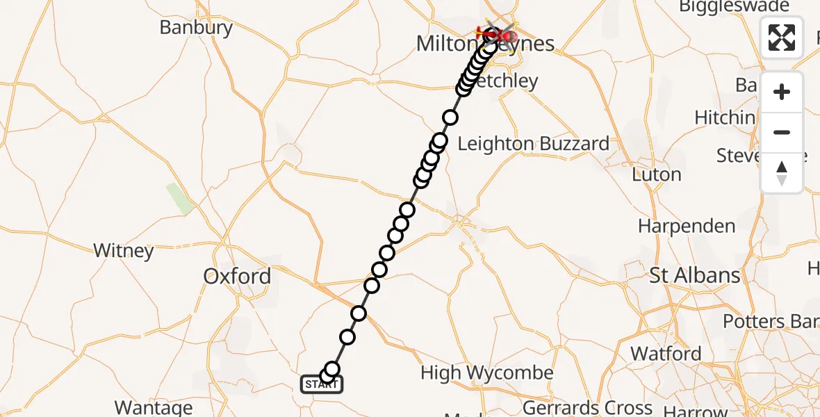 Flight route Air Ambulance Helicopter RAF Benson - Central Milton Keynes, 17 October 2026, 13:27