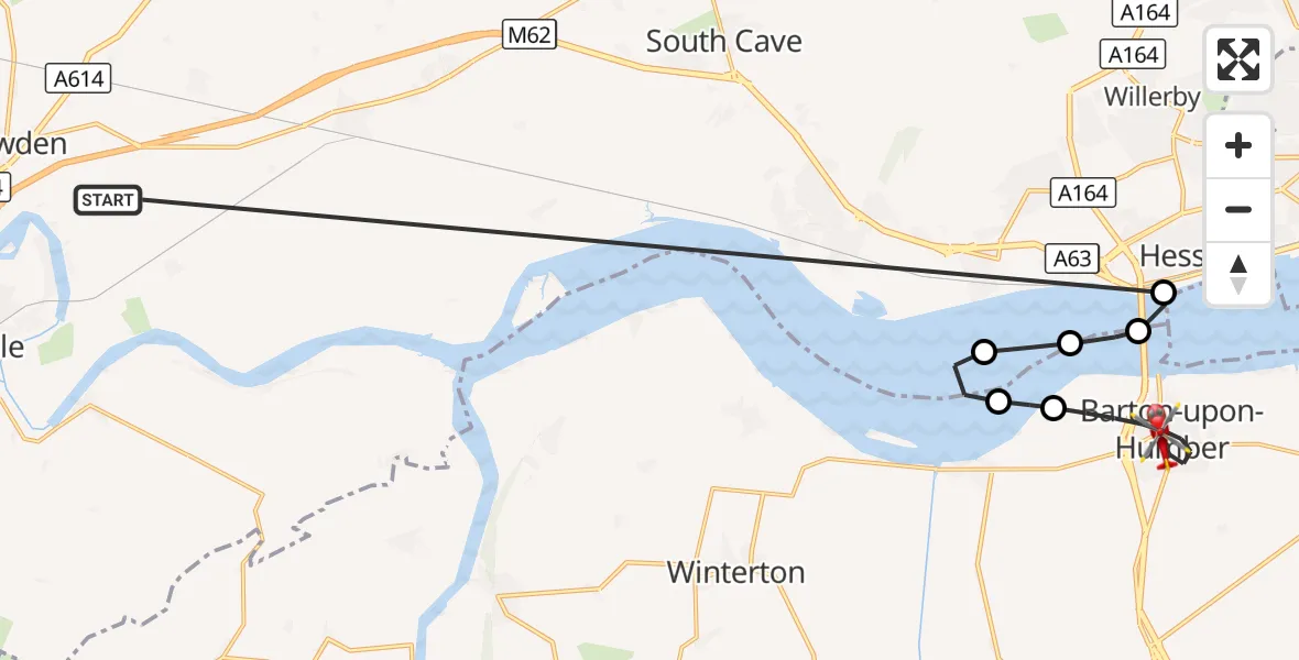 Flight route Air Ambulance Helicopter Balkholme - Barton-upon-Humber, 17 October 2026, 13:31