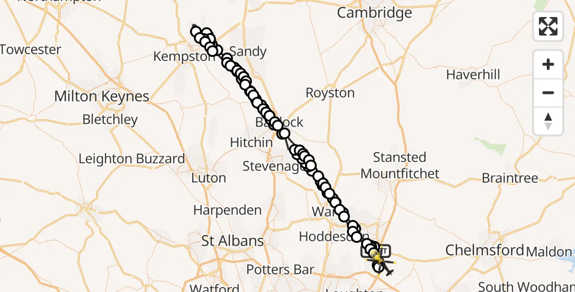 Flight route Police Helicopter North Weald Bassett - Coopersale, 17 October 2026, 13:32