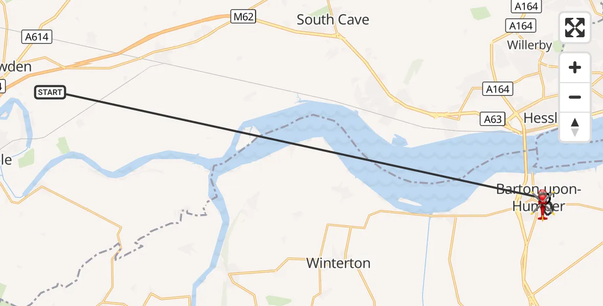 Flight route Air Ambulance Helicopter Balkholme - Barton-upon-Humber, 17 October 2026, 13:38