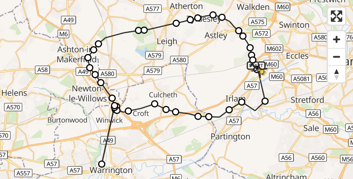 Flight route Police Helicopter Manchester Barton Aerodrome - Manchester Barton Aerodrome, 17 October 2026, 13:44