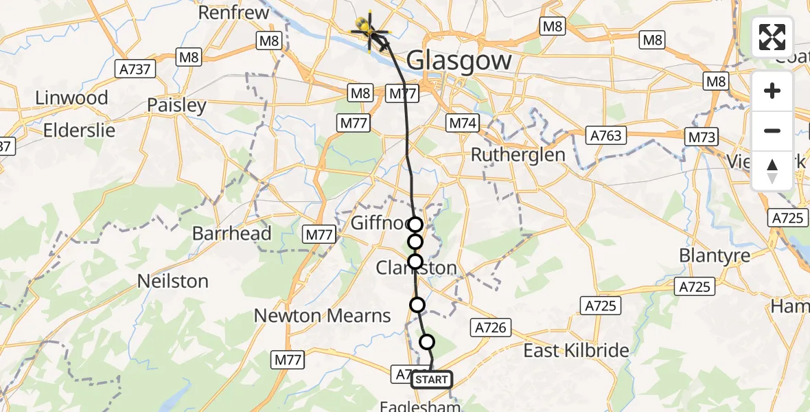 Flight route Police Helicopter Eaglesham - Glasgow, 17 October 2026, 14:05