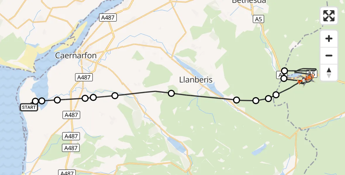Flight route Coastguard Helicopter Caernarfon Airport - Capel Curig, 17 October 2026, 14:21