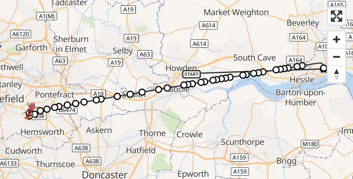 Flight route Air Ambulance Helicopter Balkholme - YAA Nostell Helicopter Port, 17 October 2026, 15:26