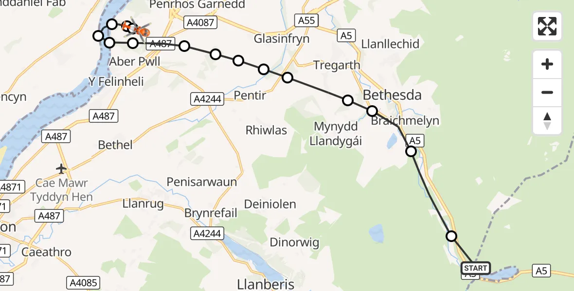 Flight route Coastguard Helicopter Capel Curig - Aber Pwll, 17 October 2026, 15:33