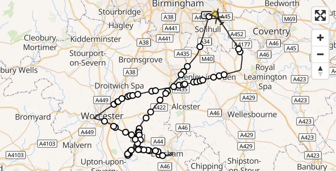 Flight route Police Helicopter Sheldon - Birmingham Airport, 17 October 2026, 16:03