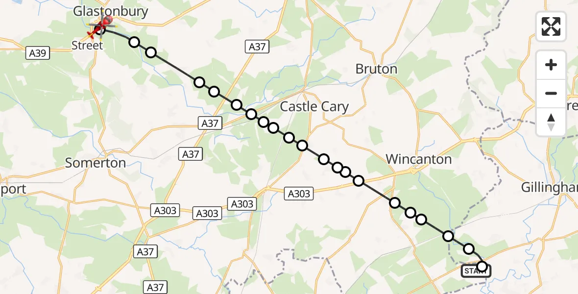Flight route Air Ambulance Helicopter Henstridge Airfield - Street, 17 October 2026, 16:06