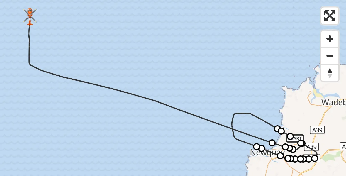 Flight route Coastguard Helicopter Cornwall Airport Newquay - Bristol Channel, 17 October 2026, 17:44