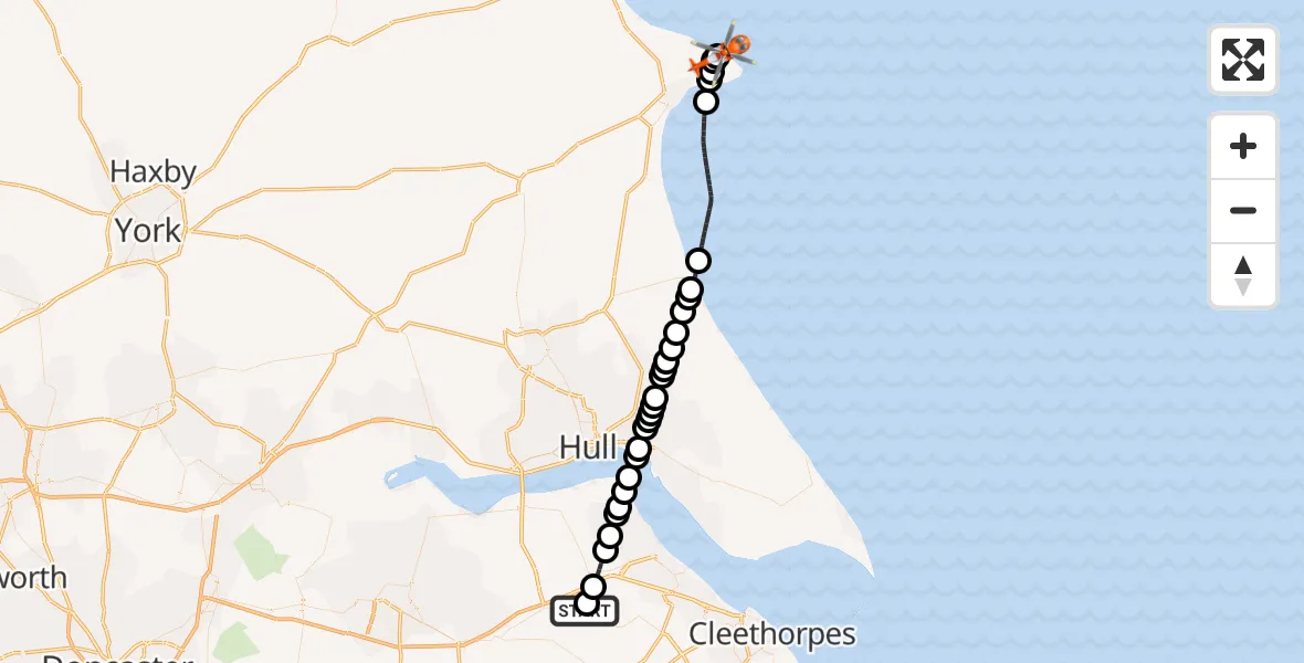 Flight route Coastguard Helicopter Humberside Airport - Flamborough, 17 October 2026, 18:04