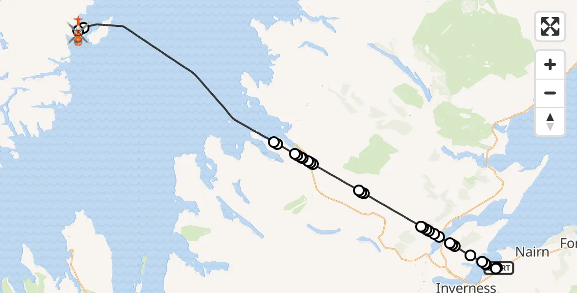 Flight route Coastguard Helicopter Inverness Airport - Stornoway Airport, 17 October 2026, 18:33