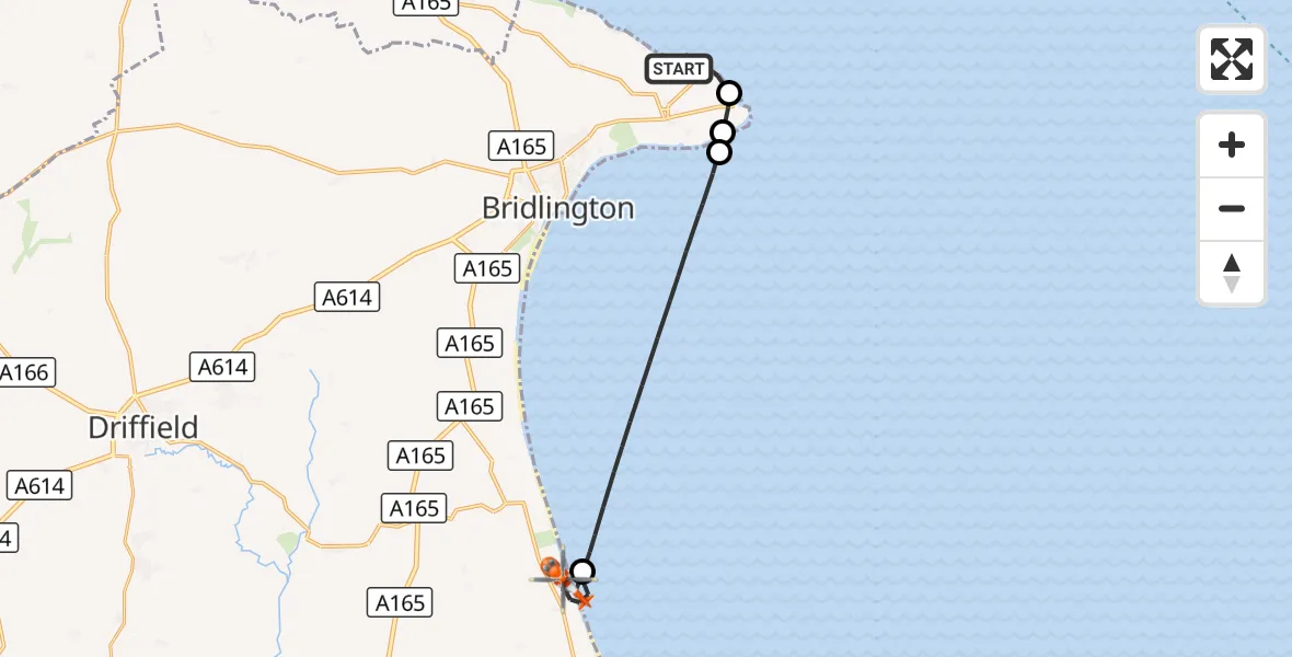 Flight route Coastguard Helicopter Flamborough - Atwick, 17 October 2026, 18:38