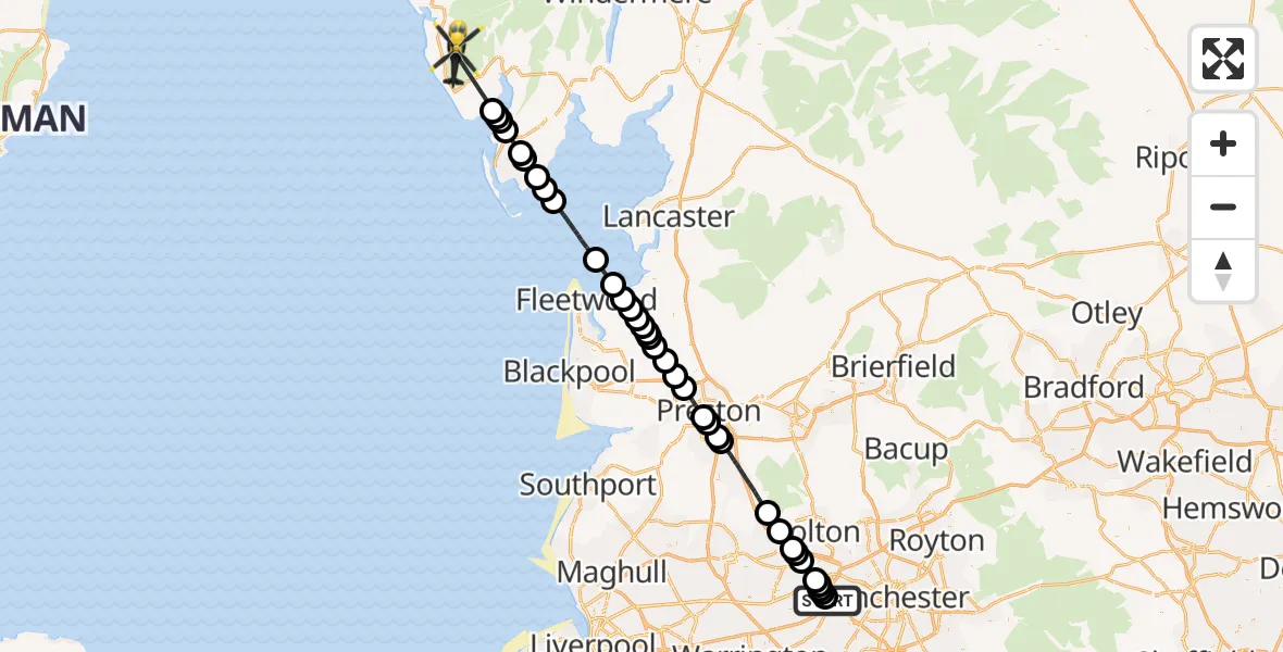 Flight route Police Helicopter Irlam - Bootle, 17 October 2026, 18:44