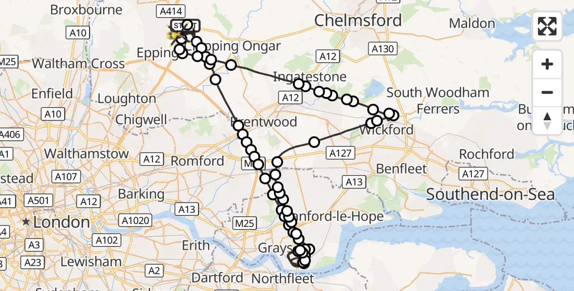 Flight route Police Helicopter North Weald Airfield - North Weald Airfield, 17 October 2026, 19:03