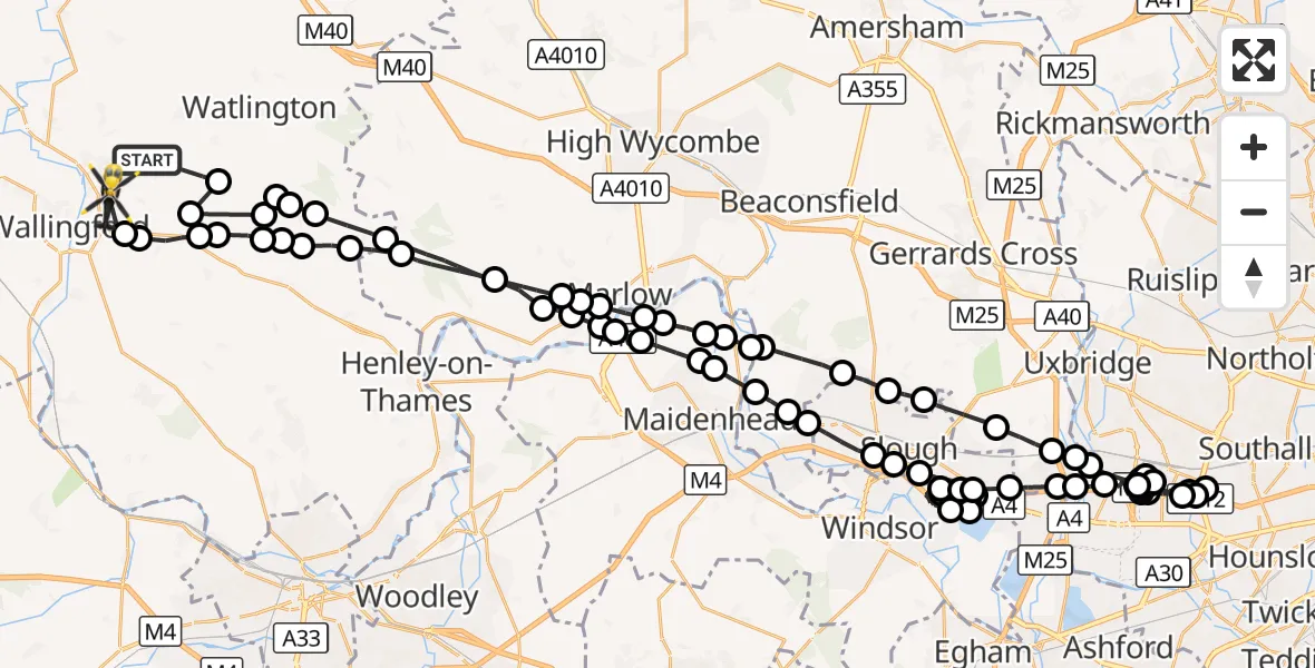 Flight route Police Helicopter Ewelme - RAF Benson, 17 October 2026, 19:38