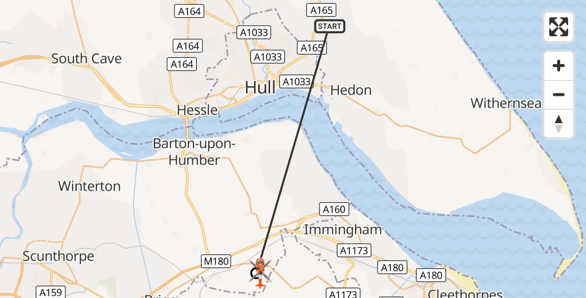 Flight route Coastguard Helicopter Coniston - Humberside Airport, 17 October 2026, 19:39