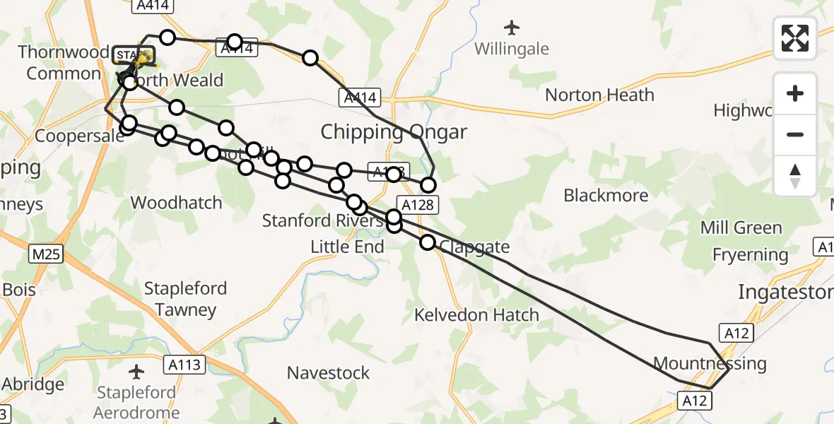 Flight route Police Helicopter North Weald Airfield - North Weald Airfield, 17 October 2026, 19:47