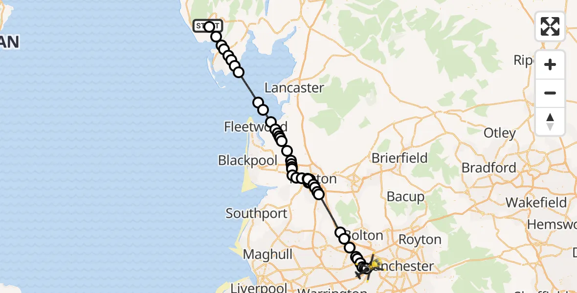 Flight route Police Helicopter The Green - Irlam, 17 October 2026, 19:59