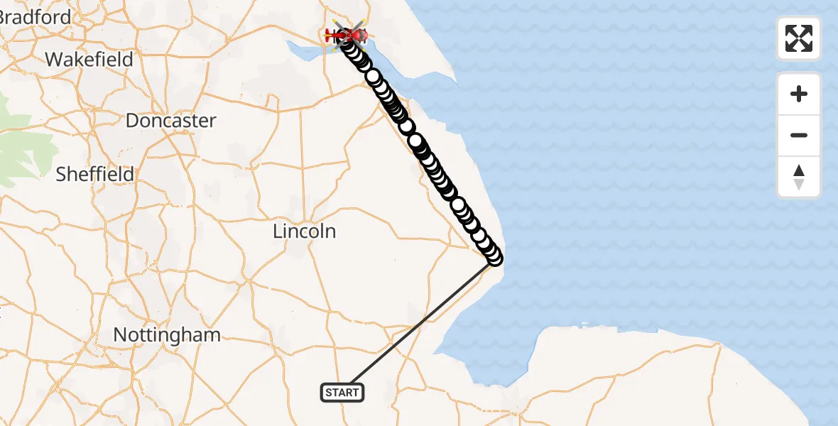 Flight route Air Ambulance Helicopter Morton - Hull Royal Infirmary, 17 October 2026, 20:07