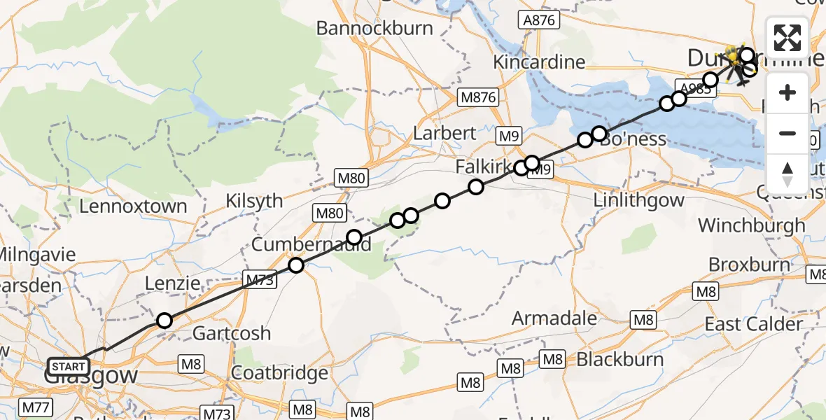 Flight route Police Helicopter Glasgow - Crossford, 17 October 2026, 20:24