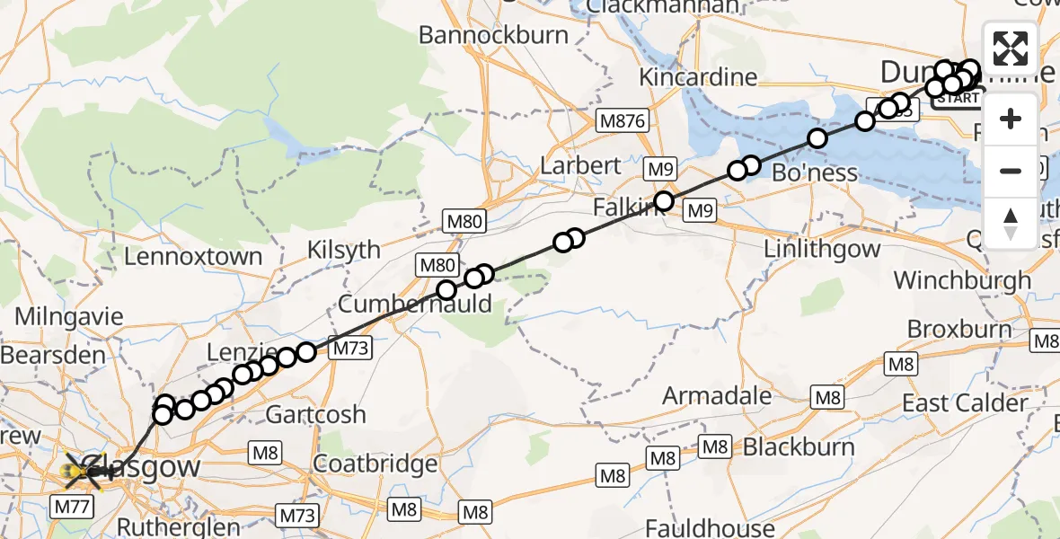 Flight route Police Helicopter Dunfermline - Glasgow Seaplane Terminal, 17 October 2026, 20:48