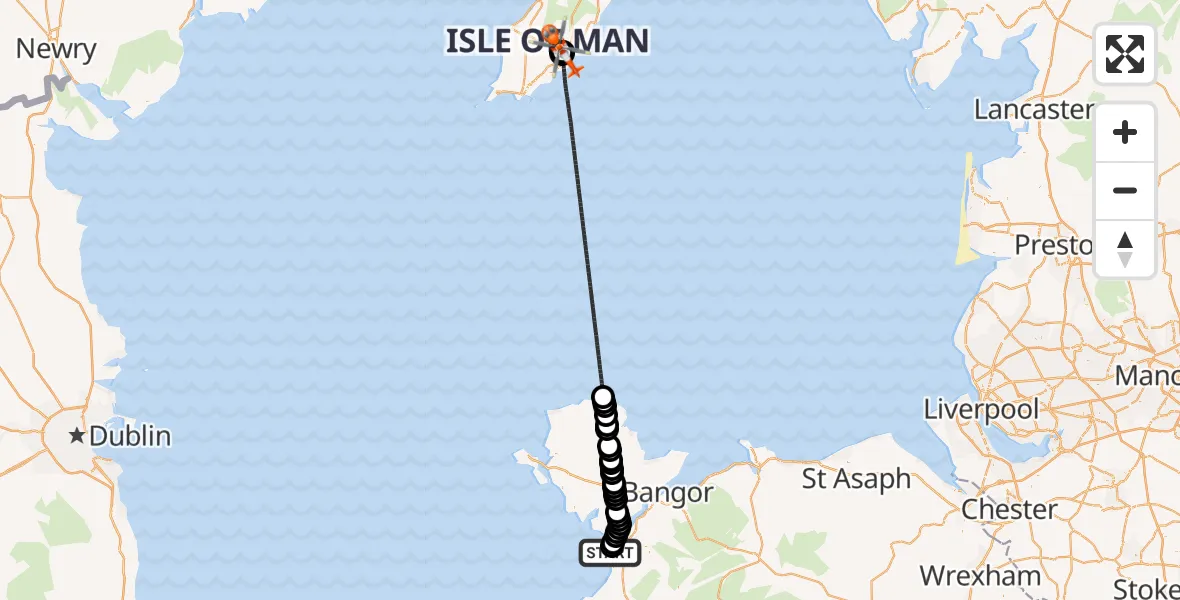 Flight route Coastguard Helicopter Caernarfon Airport - Noble's Hospital Heliport, 17 October 2026, 21:04