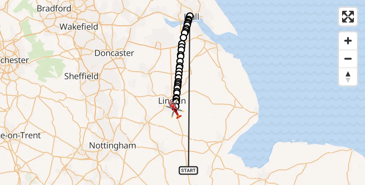 Flight route Air Ambulance Helicopter Morton - North Kesteven, 17 October 2026, 21:18