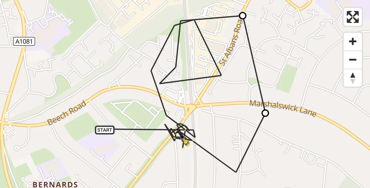 Flight route Police Helicopter St Albans - St Albans, 17 October 2026, 22:38