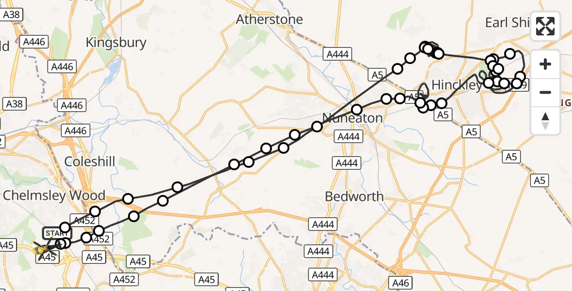 Flight route Police Helicopter Birmingham Airport - Birmingham Airport, 17 October 2026, 22:59
