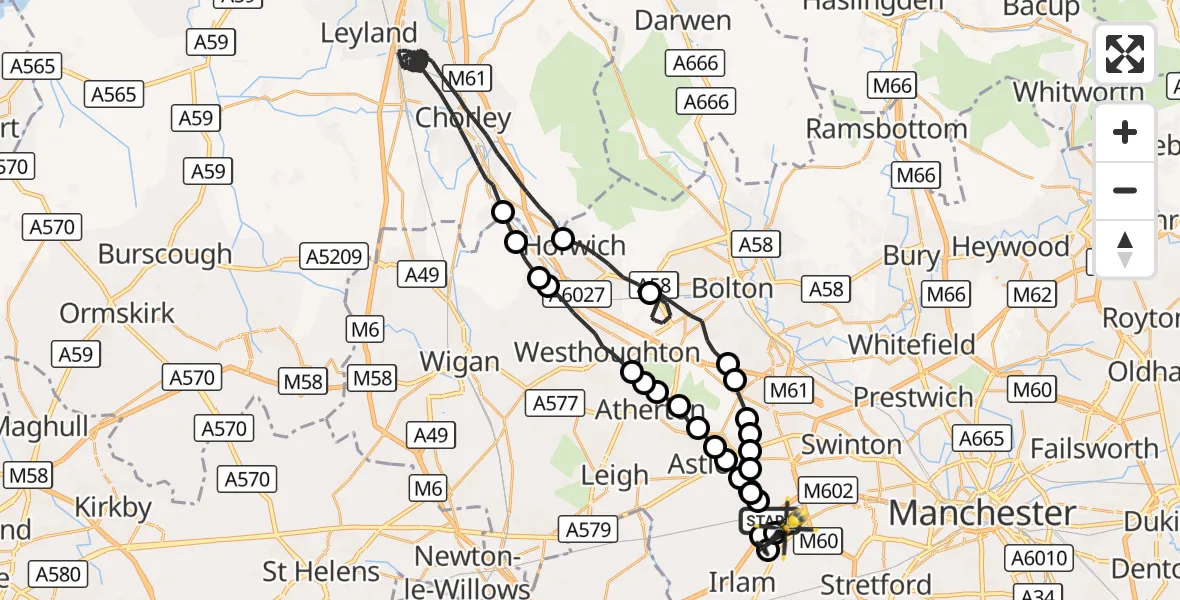 Flight route Police Helicopter Irlam - Manchester Barton Aerodrome, 18 October 2026, 00:20