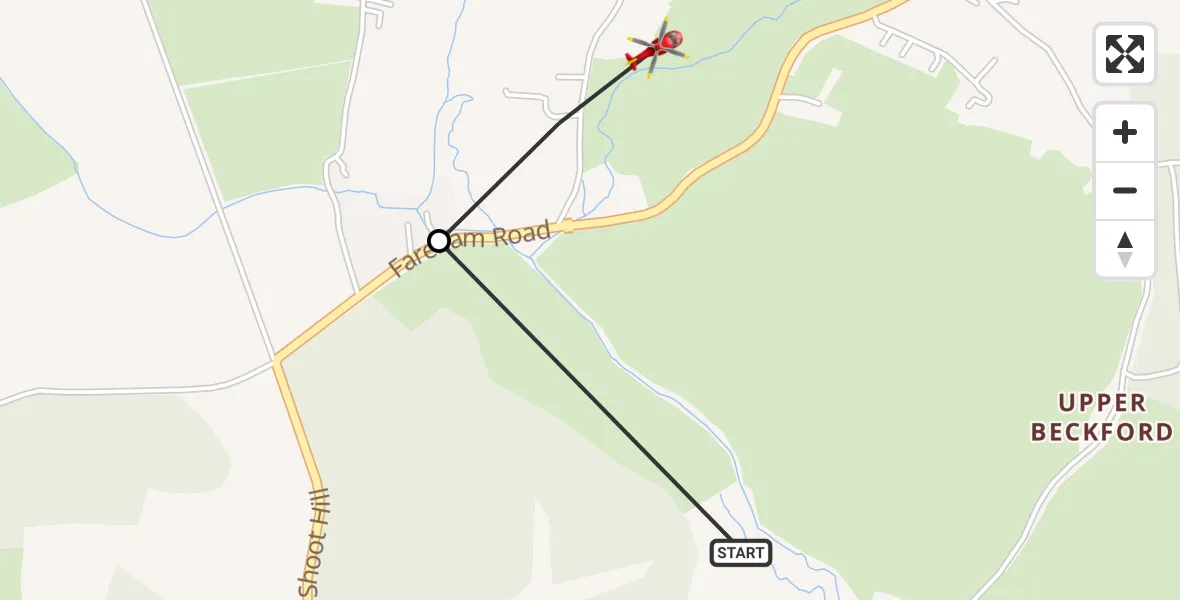 Flight route Air Ambulance Helicopter Winchester - Newtown, 18 October 2026, 00:27