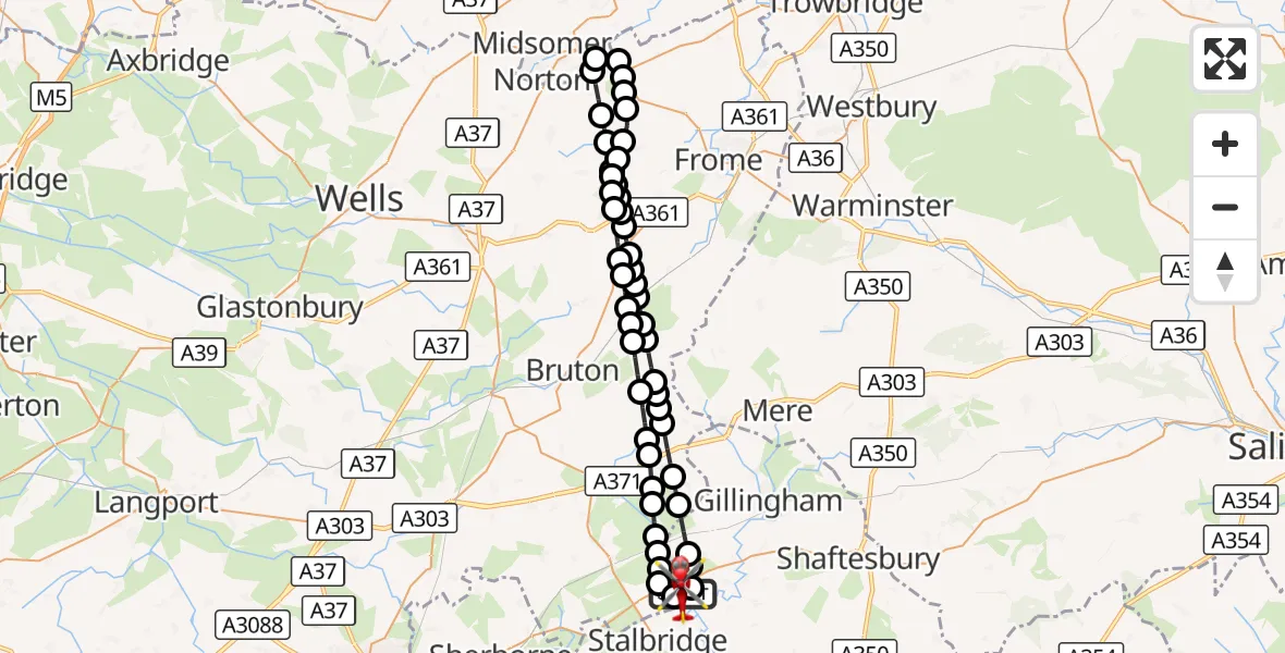 Flight route Air Ambulance Helicopter Henstridge Airfield - Henstridge Airfield, 18 October 2026, 00:32