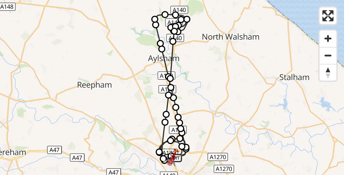 Flight route Air Ambulance Helicopter Norwich Airport - Norwich Airport, 18 October 2026, 07:35