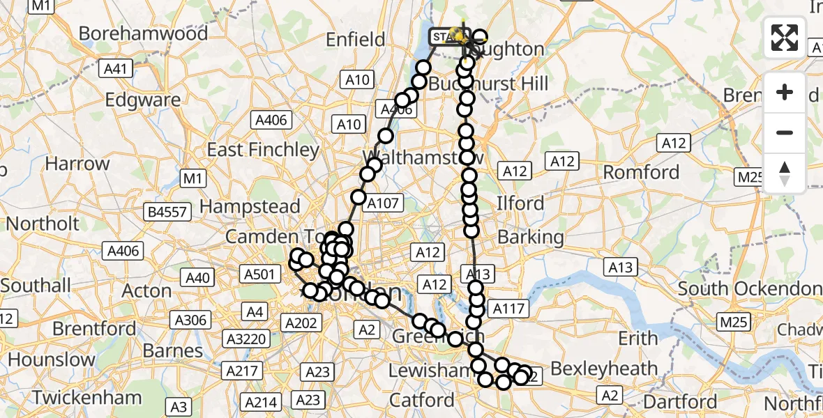 Flight route Police Helicopter Sewardstonebury - Sewardstonebury, 18 October 2026, 08:47