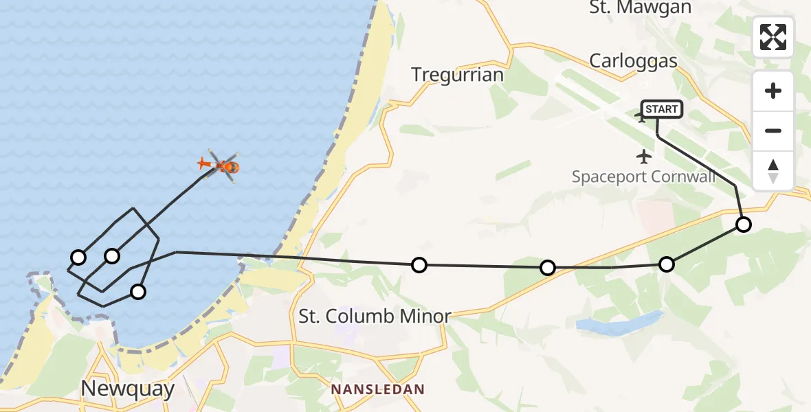 Flight route Coastguard Helicopter Cornwall Airport Newquay - Bristol Channel, 18 October 2026, 08:48