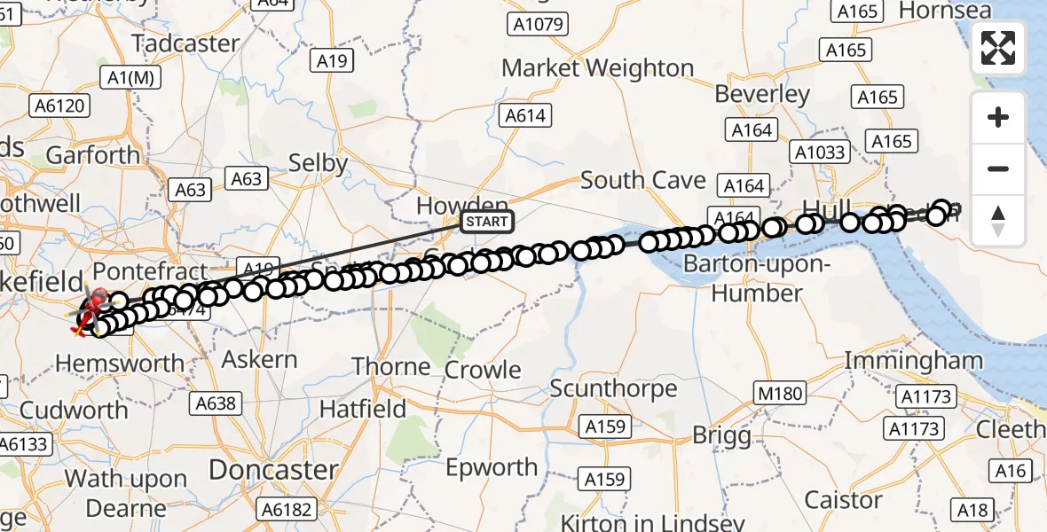 Flight route Air Ambulance Helicopter Balkholme - YAA Nostell Helicopter Port, 18 October 2026, 09:06