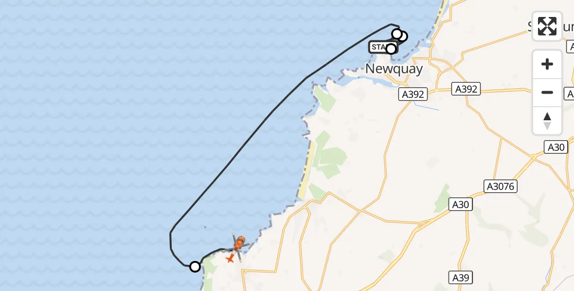 Flight route Coastguard Helicopter Newquay - St. Agnes, 18 October 2026, 09:11