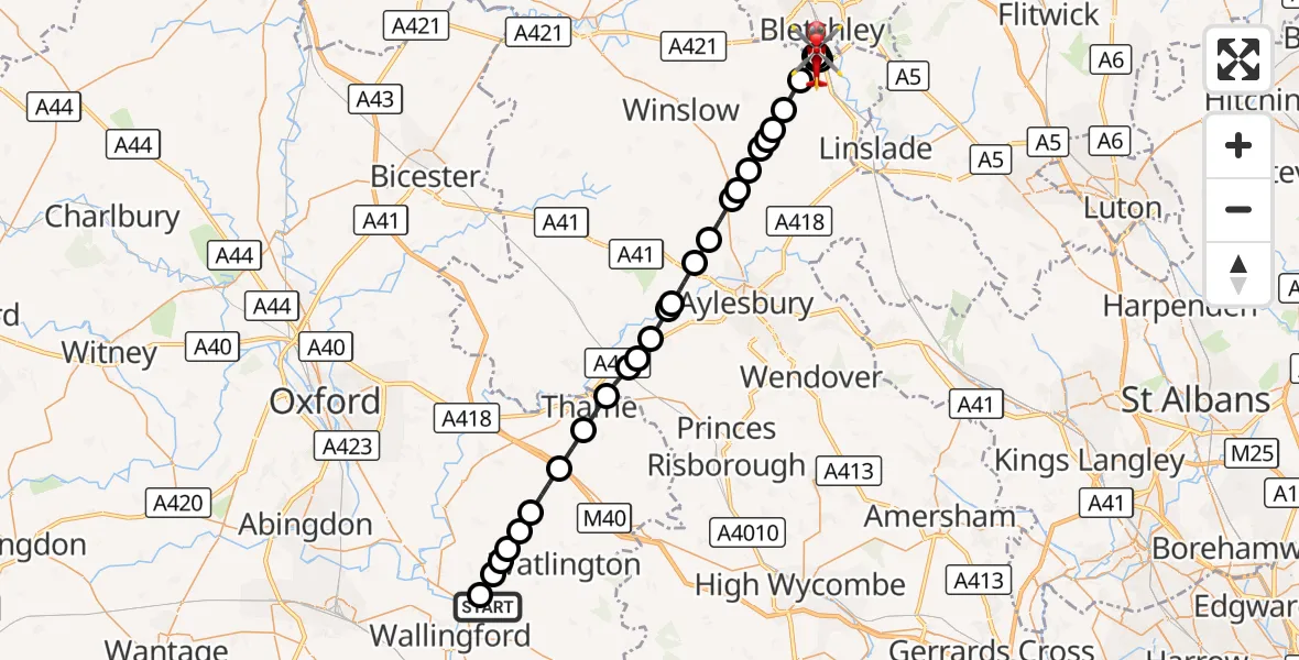 Flight route Air Ambulance Helicopter RAF Benson - Bletchley, 18 October 2026, 09:15
