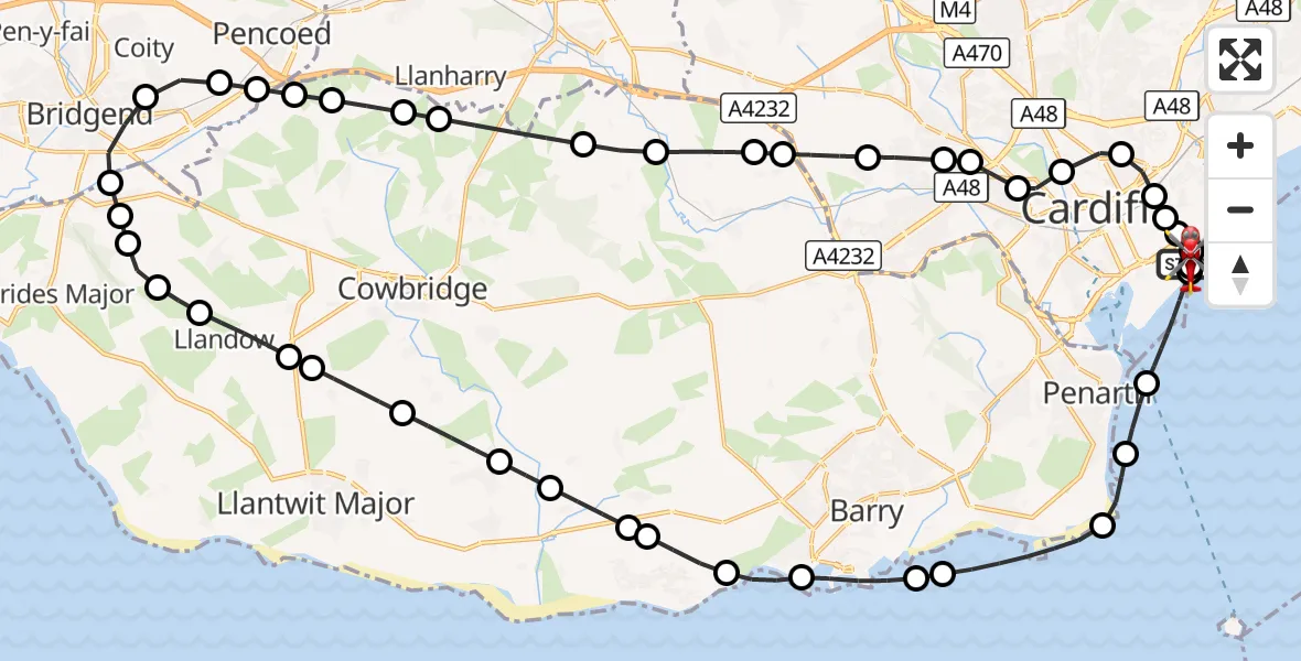 Flight route Air Ambulance Helicopter Cardiff Heliport - Cardiff Heliport, 18 October 2026, 09:21