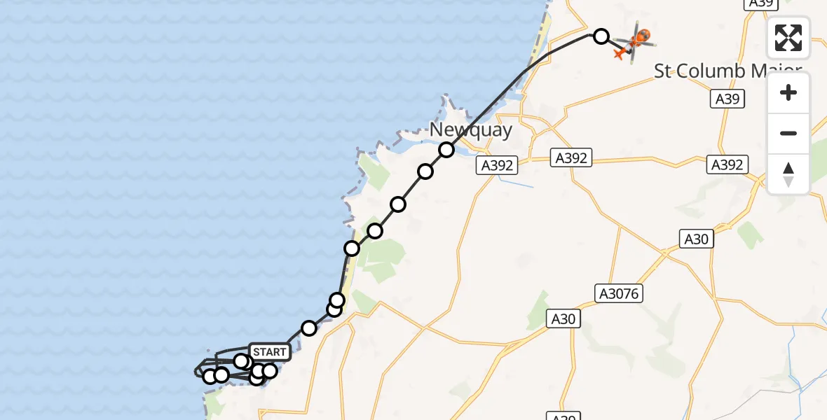 Flight route Coastguard Helicopter Bristol Channel - Cornwall Airport Newquay, 18 October 2026, 09:34