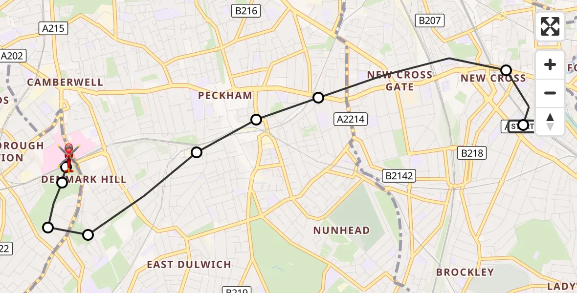 Flight route Air Ambulance Helicopter New Cross - Kings College London Hospital, 18 October 2026, 09:39